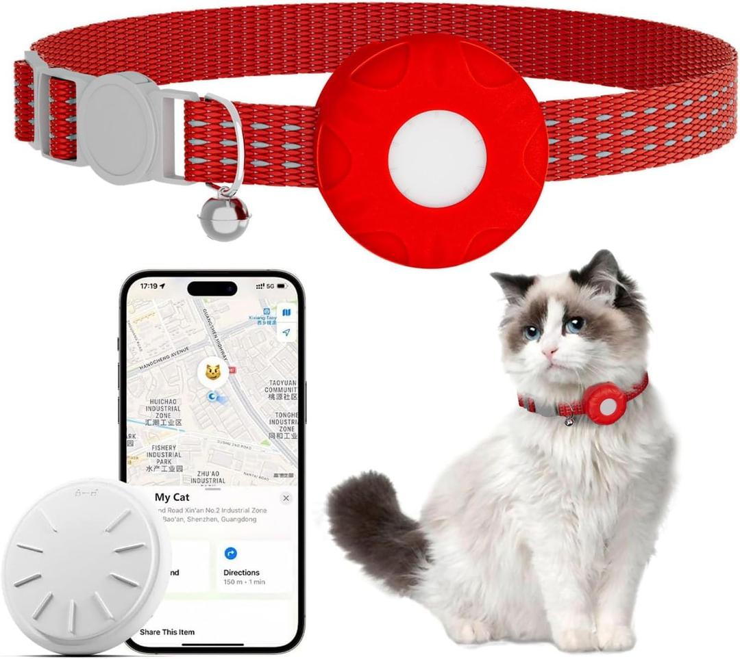Cat Tracker,Pet Tracker for Cats Compatible with Apple Find My App(Only iOS),Waterproof Tracker Cat Collar with Safety Elastic Buckle,No Monthly Fee,Works with Any Collar (Red)