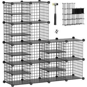 Wire Cube Storage Organizer, 12 Cubes Converted into 14 Cubes, Sturdy Metal Grids Storage Shelf Closet Shelving Units and Storage, Shelves for Bedroom LIvingroom Office (Black)