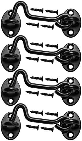 Klurent 4 Pack 4" Barn Door Latch Door Lock Hardware, Sliding Door Lock Eye Hook Latch with Screws, Rust-Resistant Metal Gate Latch, Privacy Hooks Latch for Inside Door, Window, Wooden Fence, Garage