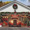 Garage Door Christmas Cover - Christmas Retro Truck Garage Door Decorations, Large Hanging Banner,Garage Wall Decorations for Outdoor, Indoor, Wall, Xmas Holiday Supplies - 6 x 13 ft
