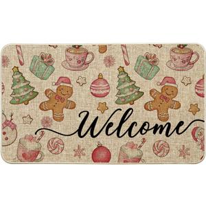 Artoid Mode Candy Gingerbread Man Welcome Christmas Doormat, Winter Low-Profile Switch Rug Home Decor Door Mat Floor Mat for Outdoor Indoor 17x29 Inch