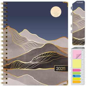 HARDCOVER 2025 Planner, 8.5"x11": 14 Months (November 2024 - December 2025), Daily Weekly Monthly Planner, Yearly Agenda, Bookmark, Pocket Folder and Sticky Note Set (Golden Desert)