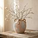 Handemade Large Round Ceramic Vase,8" Farmhouse Rustic Vase with 4 Handles