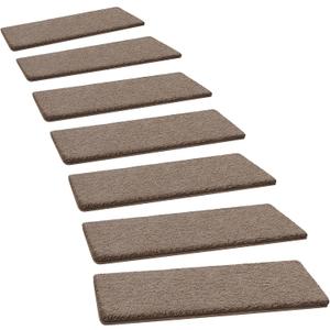 PURE ERA Carpet Stair Treads Ultra Plush 8" X 30" Soft Indoor Stair Protectors Pet-Friendly Non-Slip Skid Resistant Tape Free Washable Reusable(14 Pieces, Brown)