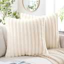 MIULEE Faux Fur Christmas Decorative Throw Pillow Covers 20x20 Inch Set of 2, Modern Spring Home Decor Soft Plush Couch Pillows Cozy Fluffy Cushion Covers for Sofa Bed Beige (Cream)