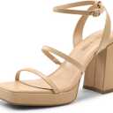 DREAM PAIRS Women's Platform Strappy Heels Open Toe Ankle Strap Square Party Sandals Y2K Dress Shoes (7.5, Nude)
