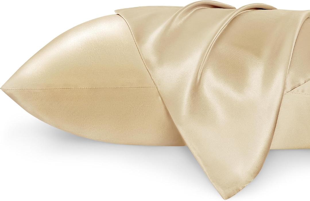 Bedsure King Size Satin Pillowcase Set of 2 - Champagne Gold Silky Pillow Cases for Hair and Skin with Envelope Closure, Similar to Silk Pillow Cases, Gifts for Women Men, 20x36 Inches (King (20" x 36"), 14 - Champagne)