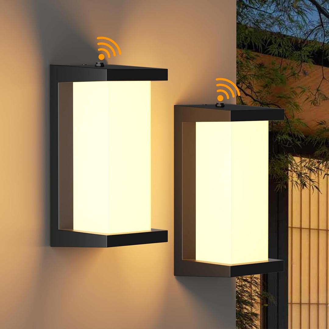 2 Pack Dusk to Dawn Outdoor Wall Lamp Porch Lights,3 Color Modern Exterior Lighting Fixtures,Outdoor Waterproof for Front Porch Light,LED Wall Mount Sensor Outside Lights for House,Garage,Yard