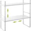 Expandable Cabinet Shelf Organizer Rack, Stackable Kitchen Counter Storage Shelves Stand, Adjustable Height Pantry Shelf Spice Rack (White, 2 Pack) (8.7''D*15.7-25.6''W*9.8''H)