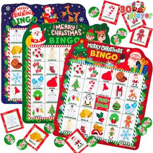 JOYIN 30 Players Christmas Bingo Cards Game, 3 Colors Kids Bingo Cards for Classroom School Family Group Activities, Holiday Winter Bingo for Xmas Party Supplies Adults Indoor Party Games