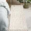 Uphome Boho Bathroom Runner Rug 2' x 4.3', Washable Woven Cotton Bedroom Rug Runners, Beige Aesthetic Tufted Entryway Runner Rugs, Bohemian Tribal Throw Rugs for Bedside Living Room Laundry Kitchen