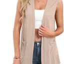 Summer Vest for Women Lightweight Fashion Casual Soft Knit Sleeveless Cardigan Curved Hem with Cozy Pockets L