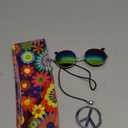 Frienda 3 Pcs Hippie Accessories Costume 70s Tie Dye Leopard Outfits Hippie Headbands for Men Peace Sign Necklace Sunglasses