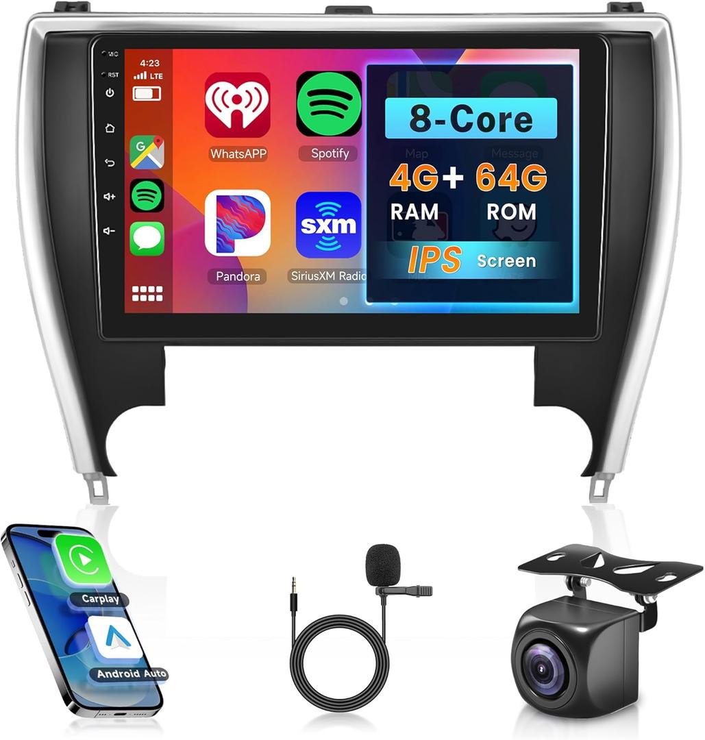 8Core 4G+64G Car Radio Carplay for Toyota Camry 2015 2016 2017,Rimoody Car Stereo Android 13 10.1 Inch Touch Screen Android Auto GPS Navigation DSP Bluetooth FM WiFi Backup Camera