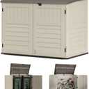 Suncast 70 Cu Ft Horizontal Resin Storage Shed - Outdoor Storage Shed with Floor Included, Lockable, Weatherproof, Fits Large Trash Cans, Bikes, Lawn Mowers, Generators, & Garden Tools, Vanilla Stoney