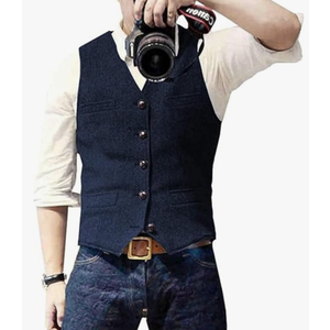 Men's Suit Vests Wool Tweed Vest V Neck Slim Fit Waistcoat Formal Business Retro for Wedding, 4XL.