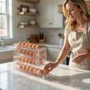 Refrigerator Egg Trays,Automatic Rolling Egg Holder Organizer for Refrigerator Slide Design Egg Dispenser, Food Grade Material, Large Capacity Storage 32 Count (Clear)