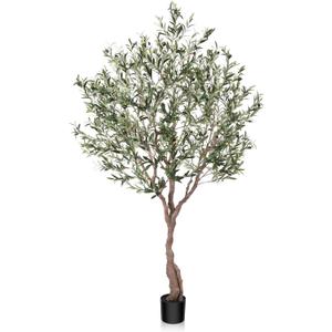 LOMANTO Olive Trees Artificial Indoor, 7Ft Artificial Olive Plants, Tall Faux Olive Tree, Fake Topiary Silk Tree in Pot with Olive Branch & Fruit, Home Office Modern Decor Gift for Housewarming 1Pack