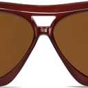 VANLINKER Retro 70s Square Aviator Sunglasses Womens Men Trendy Polarized Vintage Shades VL9768 (C5 Burgundy Frame Dark Brown Lens)