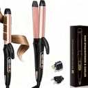 Dual Voltage Curling Iron Travel 2 in 1 Curl and Straightener (110V-240V) 1.25 Inch Normal Size Hair Curle Ceramic with EU/ UK Plug Adapter Curling Wand Adjustable Temperature Anti-Tangle (Blackpink)