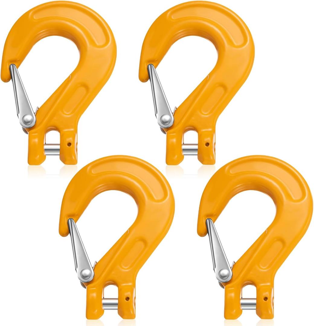 4 Pcs 3/8 Inch Clevis Slip Hook with Safety Latch G80 Drop Forged Alloy Steel Heavy Duty Chain Hooks 4400 Lbs Load Limit for Trailer Towing Vehicle