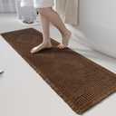 Non Slip Bath Mats for Bathroom Soft Absorbent Boho Bathroom Rugs with Tassels Waffle Bath Mat Machine Washable Dark Brown, 1'6" x 5'9"