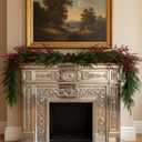 Giegxin 6 Ft Christmas Norfolk Pine Garland Real Touch Cedar Pine Cypress Garland with Red Berries Cones Artificial Greenery Decoration for Fireplace Mantle Table Winter Christmas Holiday Party