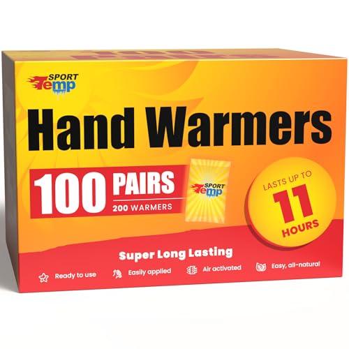 Hand Warmers - Up to 11 Hours of Heat (100 Pairs) Super Long Lasting - Easy, All Natural - Air Activated, for Body, Hands & Toes - Odorless Hot Hand Warmer - Sport Temp