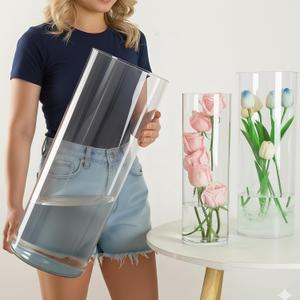 Liotww Extra Large Clear Flower Vase for Floor, Acrylic Cylinder Oversized Big Wide Mouth Plastic Tall Vases for Home or Wedding (D7.8"X24" - D6 X19.8 - D4.8"X15.8" + 3 Holder)