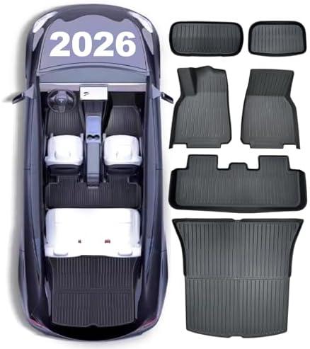 CHIYLE Full Set Floor Mats for New Tesla Model Y 2025 2026 Juniper(Rear with Screen) All Weather Floor Mats(5-seat), Tesla Y Frunk Trunk Mat Rear Cargo Liner,Tesla Model Y Accessories 2026(6 PCS)