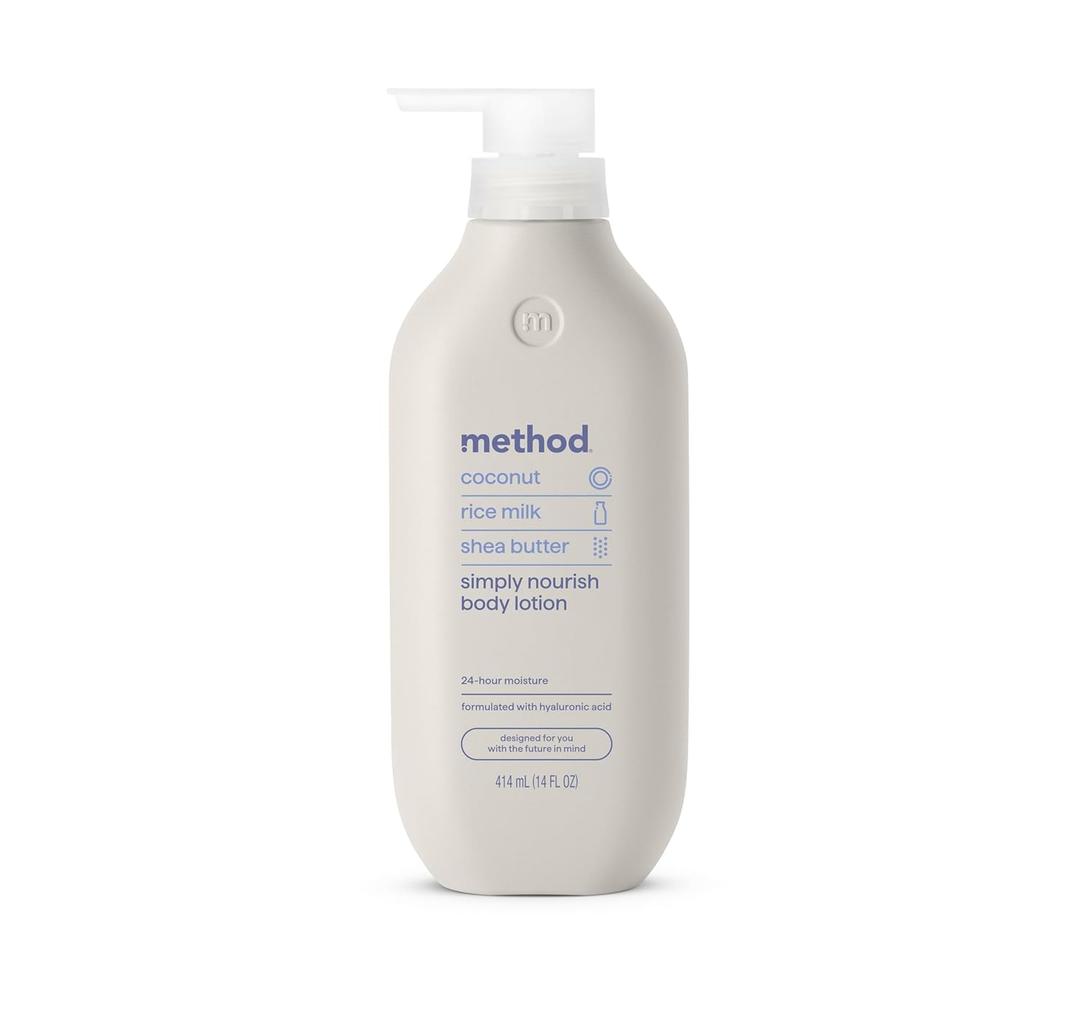Method Body Lotion, Simply Nourish, Coconut, Rice Milk + Shea Butter notes, 24 Hours of Moisture 14 oz