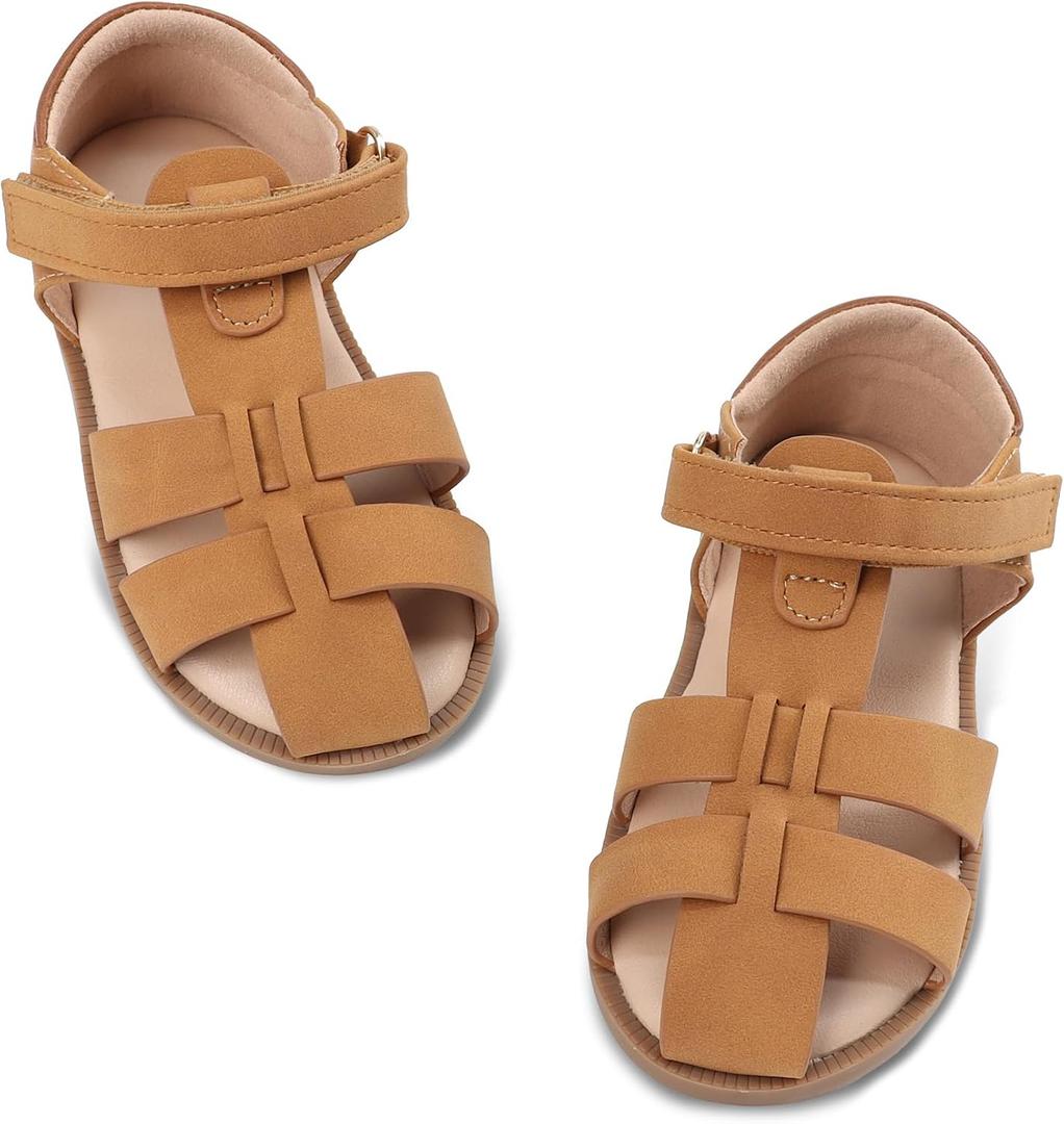 Wulubaba Toddler Boy Sandals Closed Toe Hook Loop Baby Boy Shoes | Adjustable Extended Strap, Lightweight Closed Toe, Toddler Sandal Fit, Daily Walking (Brown)