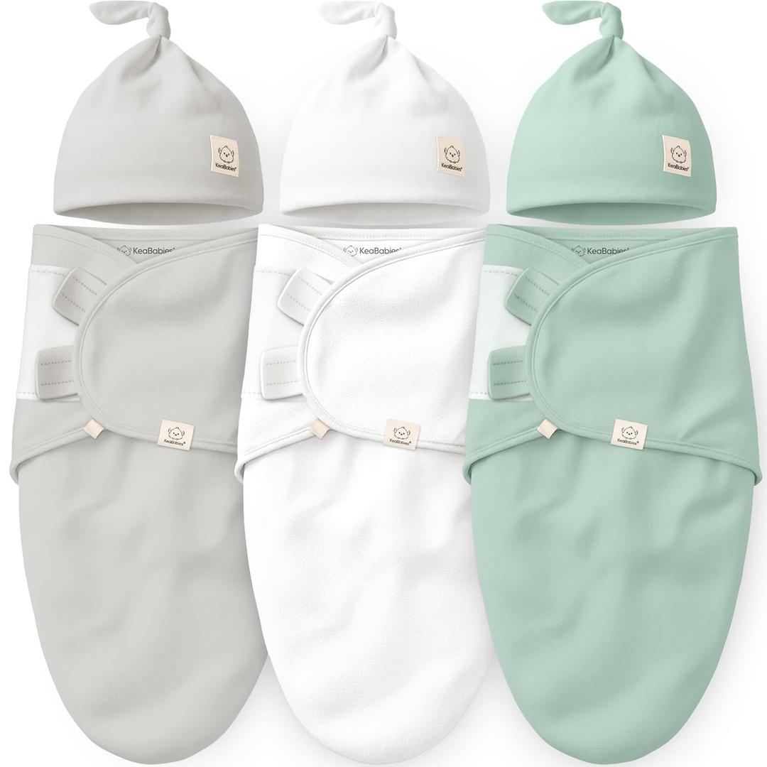 KeaBabies 3-Pack Organic Swaddles for Newborns Girls, Boys with Hats - Soft Cotton Baby Sleep Sacks 0-3 Months, Breathable Baby Hats and Swaddles 0-3 Months, Newborn Essentials Must Haves (Sage) (One Size)