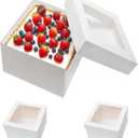 Wowxyz Cake Boxes 10x10x8 Inches 6 Pack Bakery Boxes with window for Tier Cakes 10 Inch Layer Tall Baking Carrier White Cardboard Bakery Take Out Transport Containers for Wedding, Birthday, Party