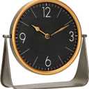 NIKKY HOME Vintage Table Clock, Black Desk Clock on Stand Decorative Desk and Shelf Clocks Metal Tabletop Clock Silent Non-Ticking with Battery Powered for Living Room