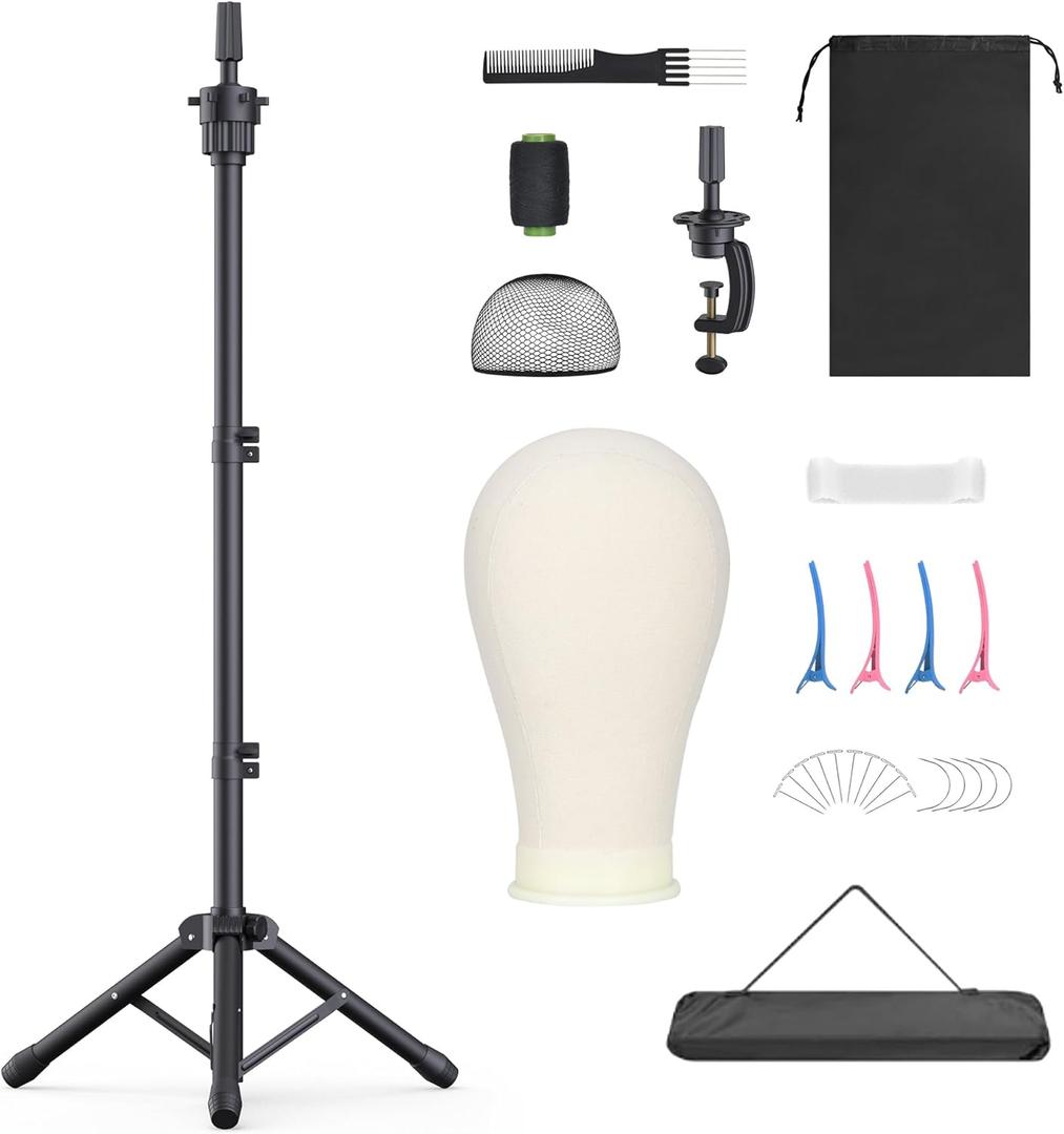 Wig Stand with Head 50 Inches, Wig Head Stand with 22 Inches Mannequin Head, Height Adjustable Metal Tripod Wig Stand, Manikin Head Set for Wigs Display Making Hair Weave and Styling