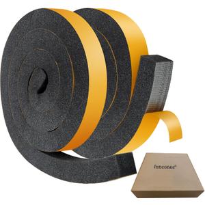 2 Rolls 1-1/2 Inch W x 1-1/2 Inch H Foam Weather Stripping with Adhesive 8 ft Foam Density Closed Cell Tape Seal for Uneven Gaps Doors Windows (Black)