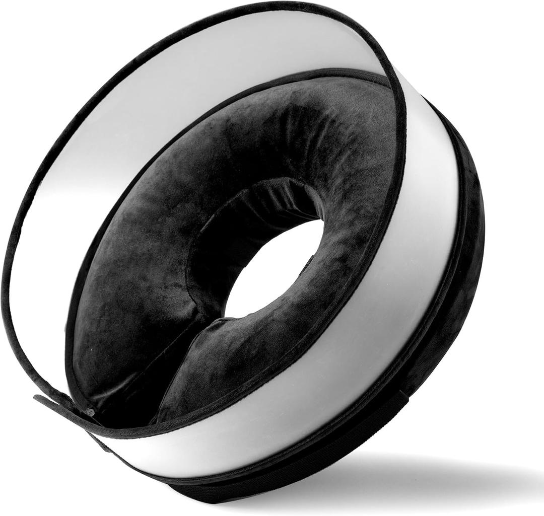 Inflatable Dog Cone, Soft Dog Cone Collar After Surgery for Alternative with Enhanced Anti-Licking Guard Shield Adjustable Detachable, Elizabethan Collar (XL, Black) (XL(Neck:19.6"-25.5"))