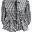 Tie Front Tops Women Summer Striped/Plaid Babydoll Top 3/4 Puffed Sleeve Cute Tops Ruffled Going Out Shirt Teen Girls Size L