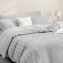 JELLYMONI Duvet Cover King Size Light Grey - 3PCS Boho Striped Duvet Cover Set Polyester Tufted Bohemian Textured Comforter Cover 10490in with Corner Ties & Zipper and 2 Pillowcases
