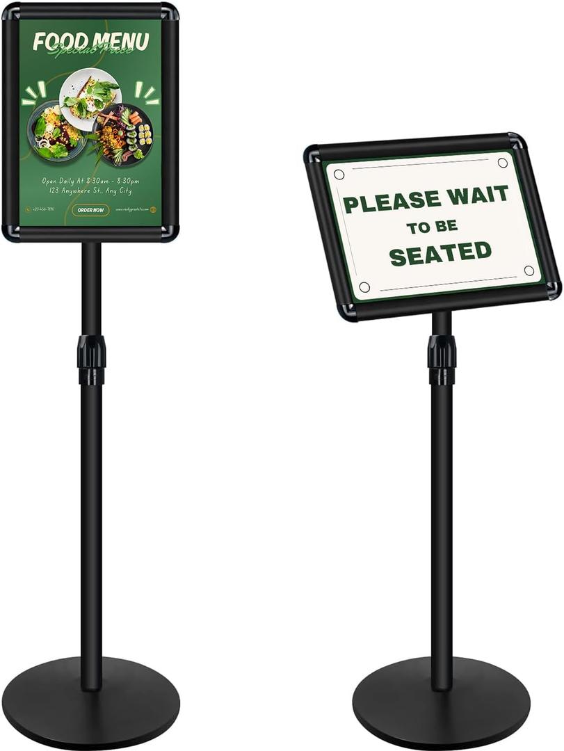 Heavy Duty Sign Holder Poster Stand 8.5"x 11" Floor Standing Sign Holder Adjustable Pedestal Sign Stand with Cast Iron Base for Display/ Advertisement (Black)