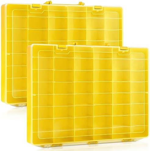 Juexica 2 Pcs Large 48 Grids Plastic Storage Bead Organizer Box, Tackle Box, Compartment Organizer Container with Adjustable Dividers for Jewelry Art Crafts Toys Screw Small Parts(Yellow)