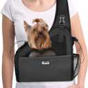Lukovee Dog Slings for Small Dogs, Hard Bottom Support & Adjustable Soft Padded Shoudler Strap Dog Sling Carrier, Dog Purse with Button Closure & Zipper Pockets (for Short Leg Pets up to 6 lbs,Black)