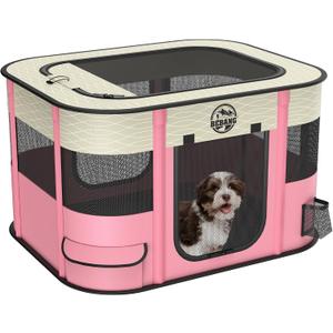 Dog playpen Puppy Play Pens Foldable Pet Crate Cage Kennel for Indoor Collapsible Kitten Enclosure with Carrying Case Food Bowl Travel Outdoor Hamster Rabbit Guinea Pig Small Animals (Pink, L, 1)