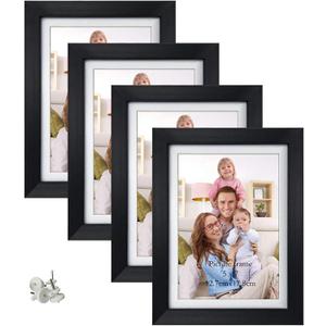Giftgarden 5x7 Picture Frame Set of 4, 6x8 Matted to Display 5 by 7 Photo with Mat or 6 by 8 Without Mat for Wall or Tabletop, Black