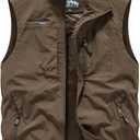 Lightweight Outdoor Vest Jacket for Men, Windbreaker for Golf, Safari, Travel, Fishing, Hiking (Brown, XL)