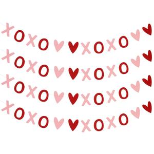 4Pcs XOXO Heart Garland Red and Pink, Valentines Day Decorations,Valentines XOXO Decor,Heart Hanging Garland, Valentines XOXO Banner Heart Decorations