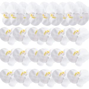 HinyoCo 24 Pcs Orchid Decorations Real Touch PU Artificial Flowers Orchid Heads Fake Phalaenopsis Flower Heads for DIY Craft Home Wedding Decoration