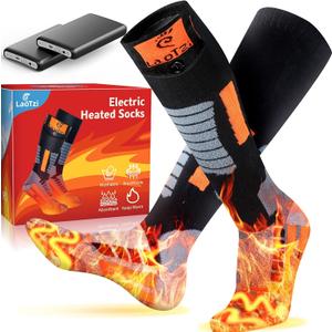 5000mAh Rechargeable Electric Heated Socks for Men Women, Warm and Thermal Battery Powered Electric Socks Up to 10H for Ski/ Hunting/ Fishing/ Sleeping/ Indoor/ Outdoor/ Sports, Machine Washable and Unisex