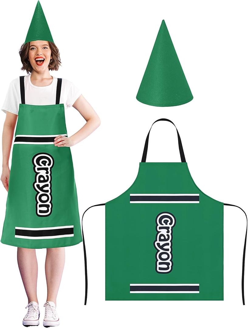 Mepase Crayon Costume Crayon Apron and Funny Gnome Cone Has for School Costume Colorful Crayon Outfit for Teacher Fancy Dress (Green)